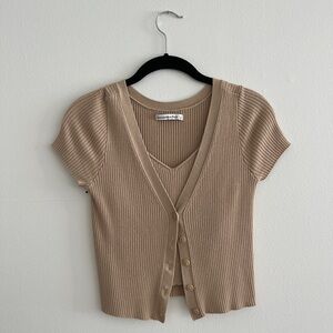 Abercrombie Tan Ribbed Knit Cardigan & Tank Set, Size S